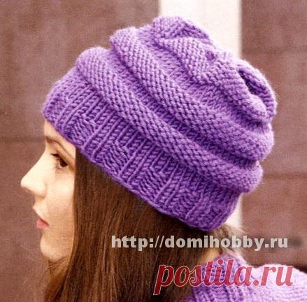 Сиреневая шапочка спицами