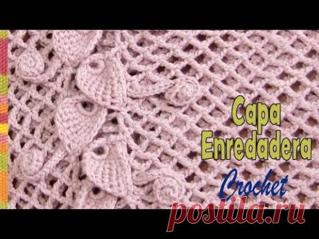 Capa o Poncho enredadera tejida a crochet con hojitas tunecino y botones de flores / Tejiendo Perú