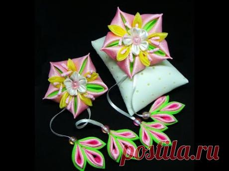 Бантики для волос канзаши. Kanzashi. Цветы из ткани . DIY. Tutorial