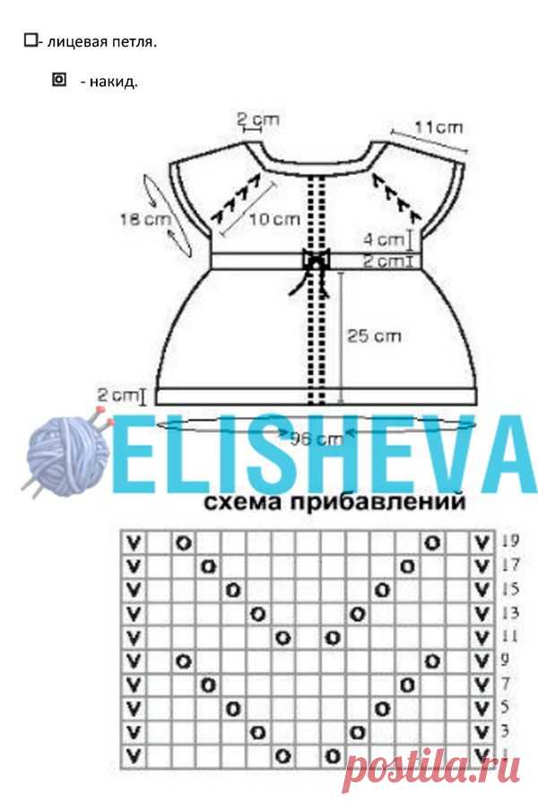 Нарядное платье для девочки с ажурными линиями реглана, вязаное спицами