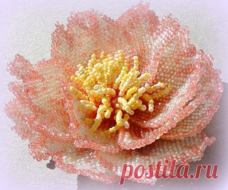 (94) Exclusive big beaded peony brooch / pendant - transformer - Artisan jewellery
