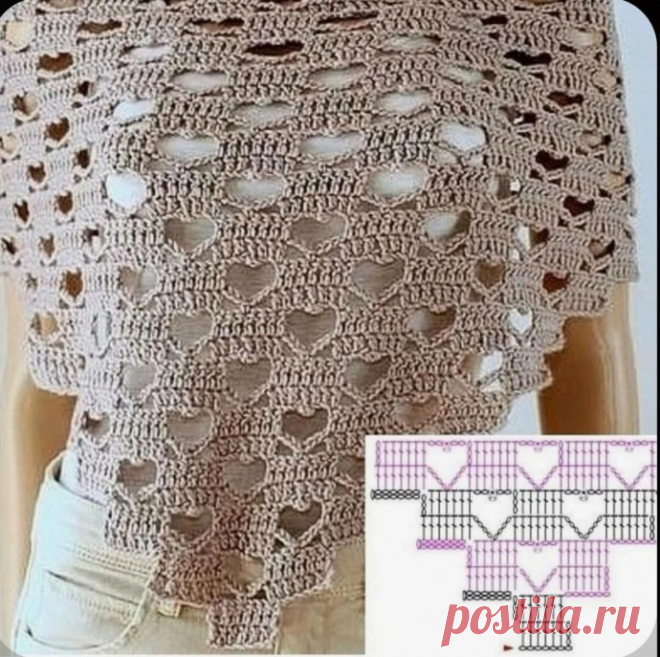 "Сердечная" шаль крючком