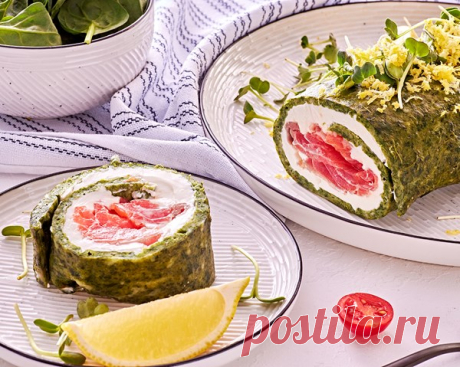 Рулет из шпината с форелью и сливочным сыром
