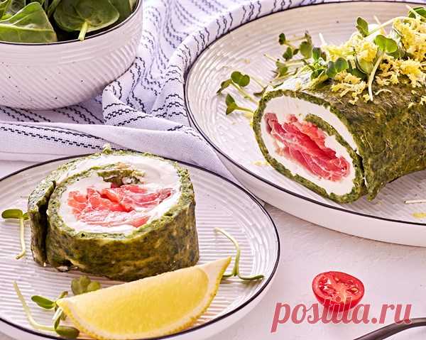 Рулет из шпината с форелью и сливочным сыром
