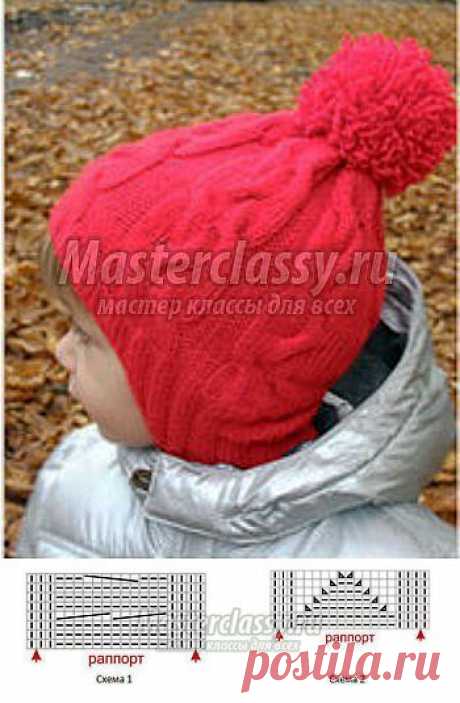 Теплая вязаная шапка спицами для девочки. Схема