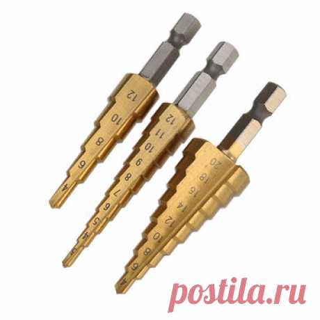 Drillpro 3Pcs 1/4 Inch Hex Shank HSS Titanium Coated Step Drill Bit Set 3-12/4-12/4-20mm Tool Accessories from Tools, Industrial & Scientific on banggood.com Online Shopping at Banggood.com！