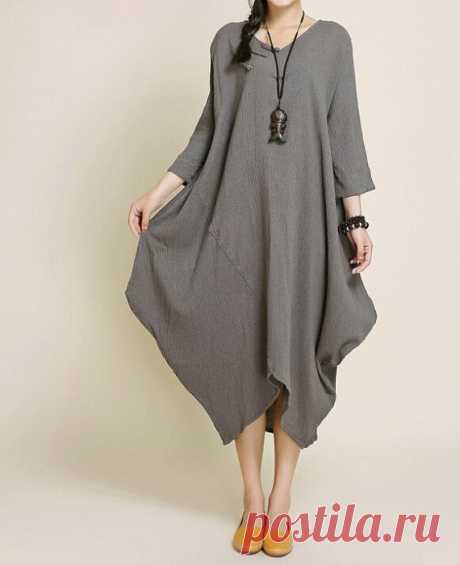 Women Loose Fitting long dress asymmetry Robe