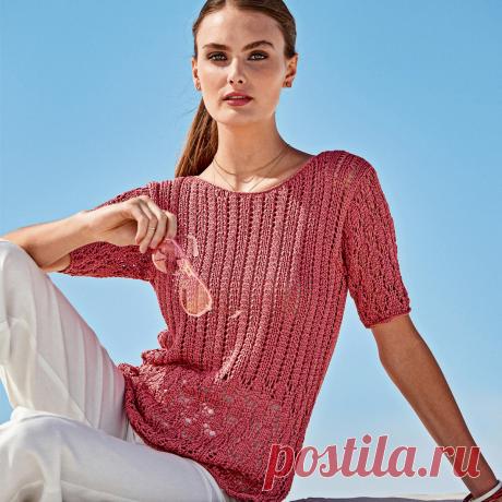 Брусничный топ с миксом несложных ажурных узоров