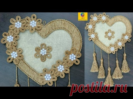 DIY Heart Shaped Wall Hanging with Jute Rope | Wall Decor Showpiece Making Using Jute Rope