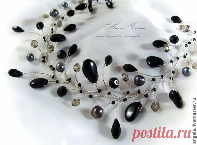 "Венок таинственной принцессы". Лента-диадема - черный ажурный венок,готический венок черный