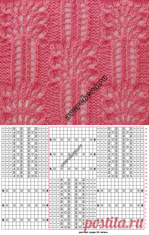 узор спицами 586 « ажурные кустики» |  каталог вязаных спицами узоров