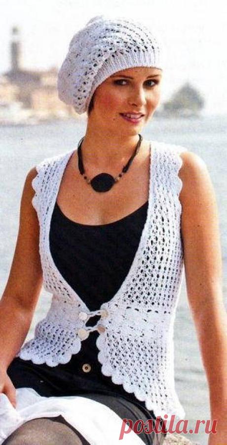 Вяжем крючком. Летний топ и легкий берет. Вязание со схемами.