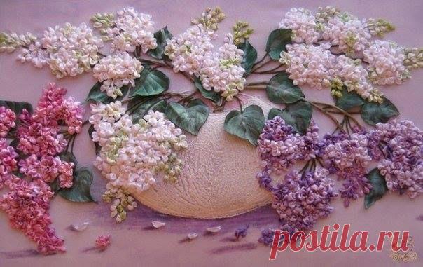 Натюрморт "Сирень " из лент - Рукоделие