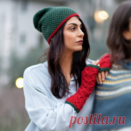 Шапка и митенки - схема вязания спицами с описанием на Verena.ru