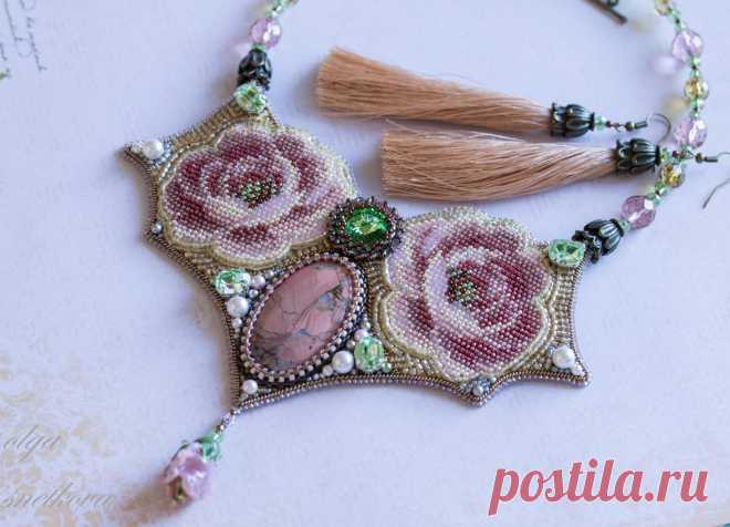 колье с яшмой "Нежный шиповник" | biser.info - всё о бисере и бисерном творчестве