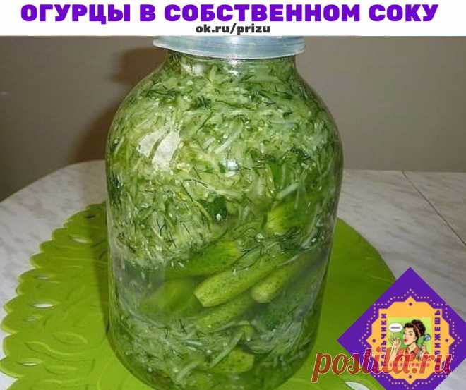 ОГУРЦЫ В СОБСТВЕННОМ СОКУ 

Самый обалденный рецепт!

На 1 кг тертых огурцов идет 2 ст.л. соли. 
На дно 3-х литровой банки положить зонтик укропа и горсть тёртых огурцов, слой огурчиков, слой тертых огурцов, измельчённый чеснок, слой огурчиков. Заканчиваем - тертыми огурчиками, солью, остатком сока тёртых огурцов и большим листом хрена (чтоб не плесневели огурцы).

А можно в натертые огурцы положить сразу измельченный чеснок, мелко порезанный укроп, соль, все размешать и н...