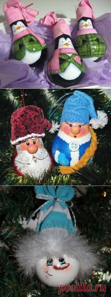 Елочная игрушка из лампочки. Подборка идей для творчества.