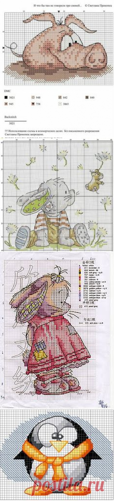(127) Cross-stitch Bunny... no color chart available, just use pattern chart as your color guide.. or choose your own colors... | BEBES P de Cruz