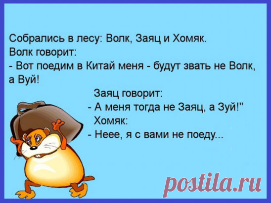 Журналисты берут интервью у девочки, победившей на областной олимпиаде по химии... 
Заходят в кафе 5 человек: американец, француз, русский,китаец и еврей. Заказали чай в каждом стакане плавала муха. Американец выплеснул чай в лицо официанту,француз вежливо попросил заменить,русский …