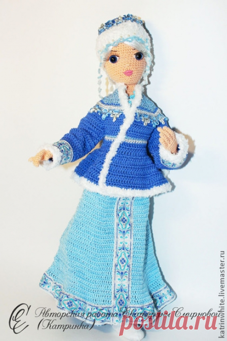 Авторская кукла Алёнушка на проволочном каркасе вязаная крючком