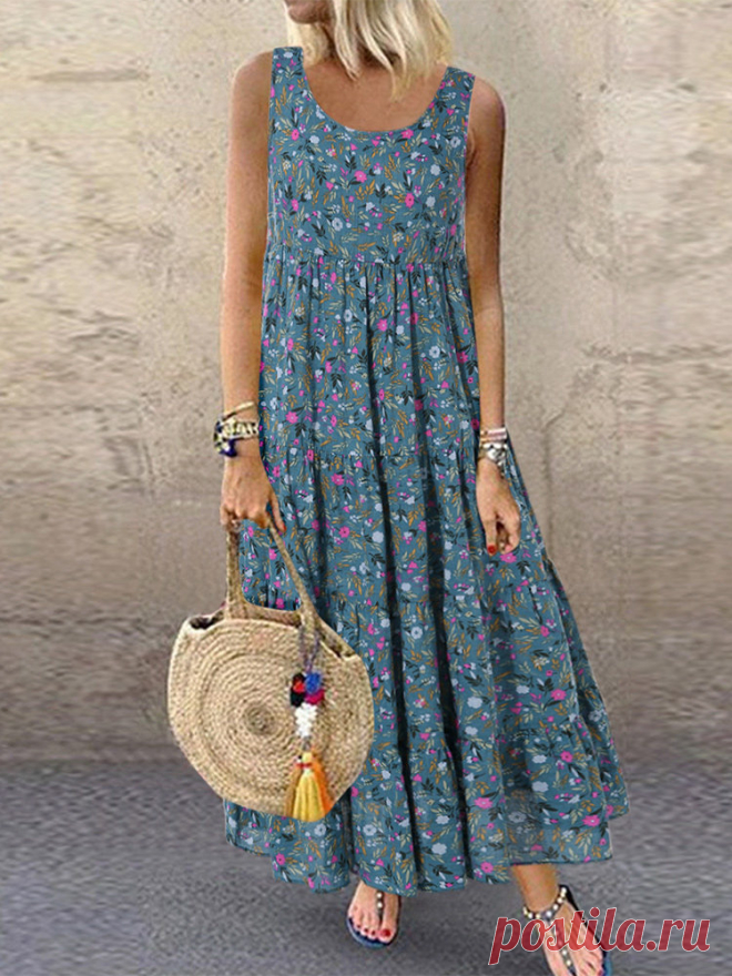Fashion O-NEWE Чешское платье макси с цветочным принтом без рукавов {- NewChic Русский