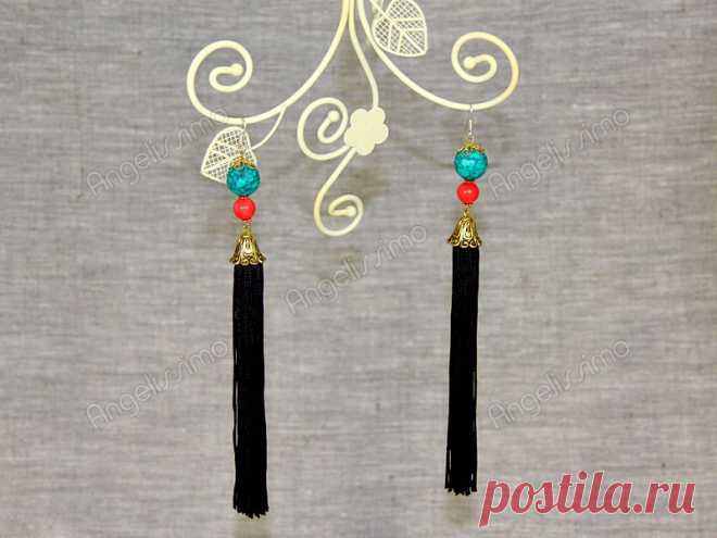 Серьги "Кисти" из бирюзы и коралла от BRimar