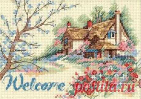 Cottage Welcome. Dimensions. Схема вышивки крестиком — Дом крестика