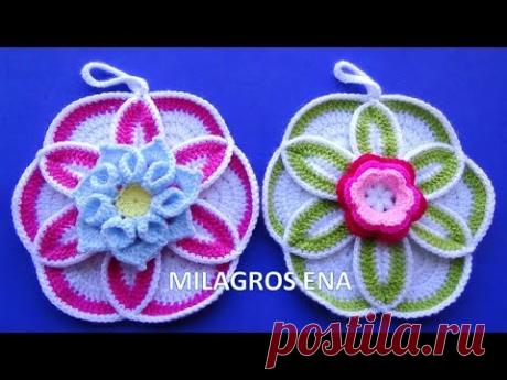 FLOR A CROCHET para adorno de cocina o agarraderas de ollas paso a paso FÁCIL DE TEJER