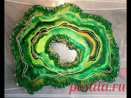 Green &amp; Gold Free Form Resin Geode