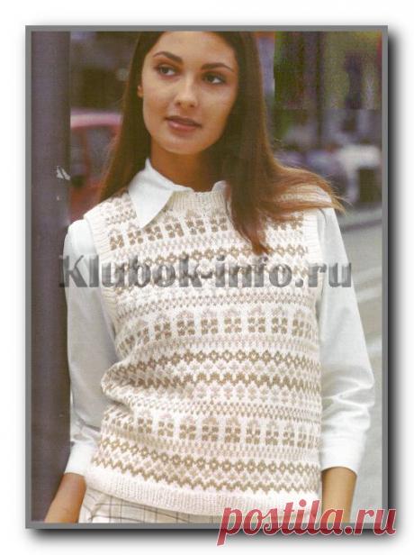 Вязание спицами. Безрукавка с жаккардовым узором