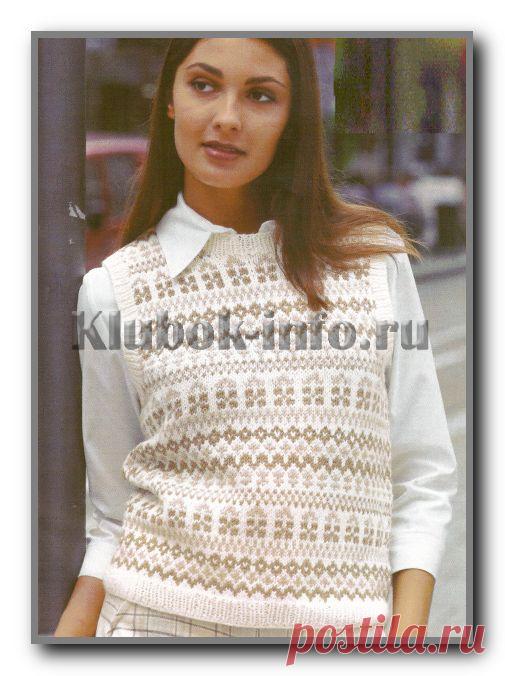 Вязание спицами. Безрукавка с жаккардовым узором
