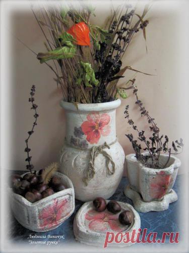 Глиняный горшок в стиле шебби-шик / Необычные поделки