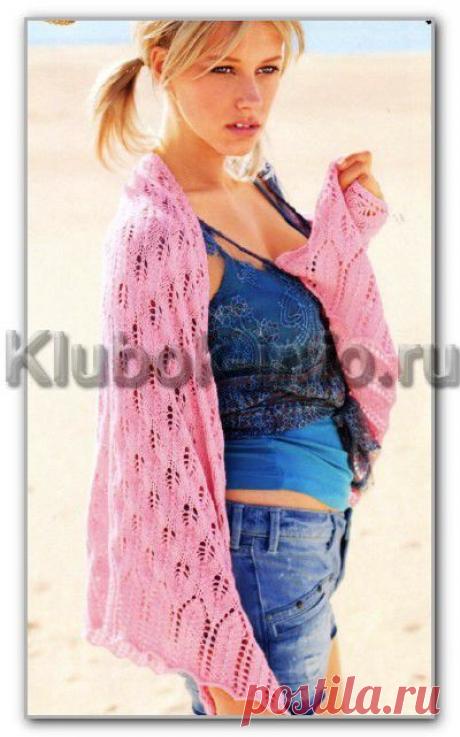 Вязание спицами. Ажурная шаль с каймой. Размер: 89 х 178 см