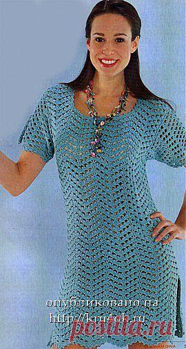 Синее платье, связанное крючком - вязание крючком на kru4ok.ru