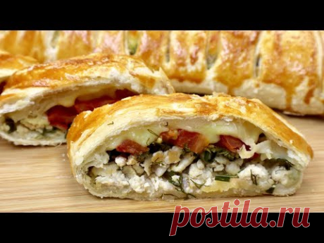Слоеный  ПИРОГ с КУРИЦЕЙ и СЫРОМ СУЛУГУНИ !!! Быстрый РЕЦЕПТ !!! / PIE with CHICKEN and CHEESE !!!