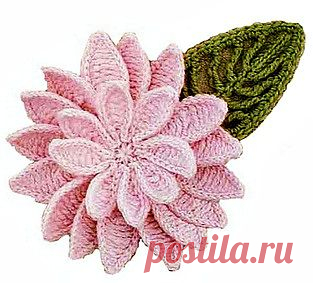 Розовый цветок крючком.