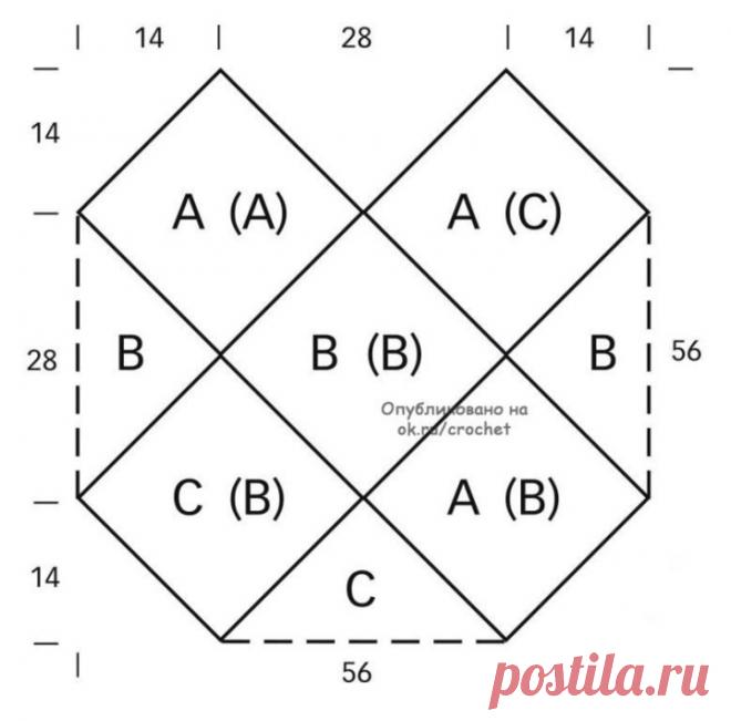 Crochet bag of square motifs on the button