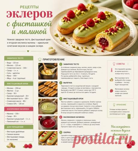 Эклеры с фисташкой и малиной