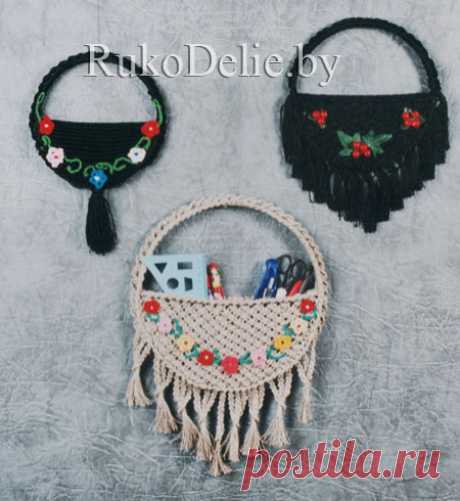 Сплетенная из нитей плоская корзиночка :: Макраме :: RukoDelie.by
