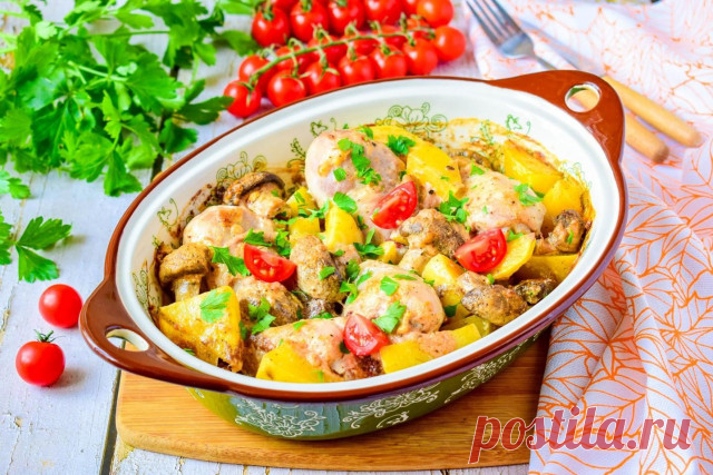 Картошка с шампиньонами и курицей рецепт с фото пошагово - 1000.menu