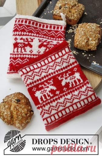 Oh Deer / DROPS Extra 0-869 - Free knitting patterns by DROPS Design Knitted DROPS Christmas pot holder with Nordic pattern in “Muskat”.