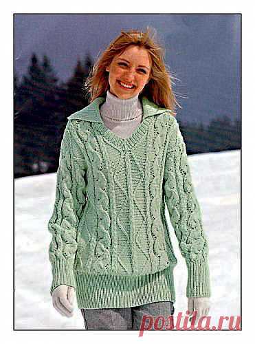 Узорчатый пуловер с воротником. Вязание спицами. - 1 Января 2010 - Вязание спицами, модели и схемы для вязания на спицах