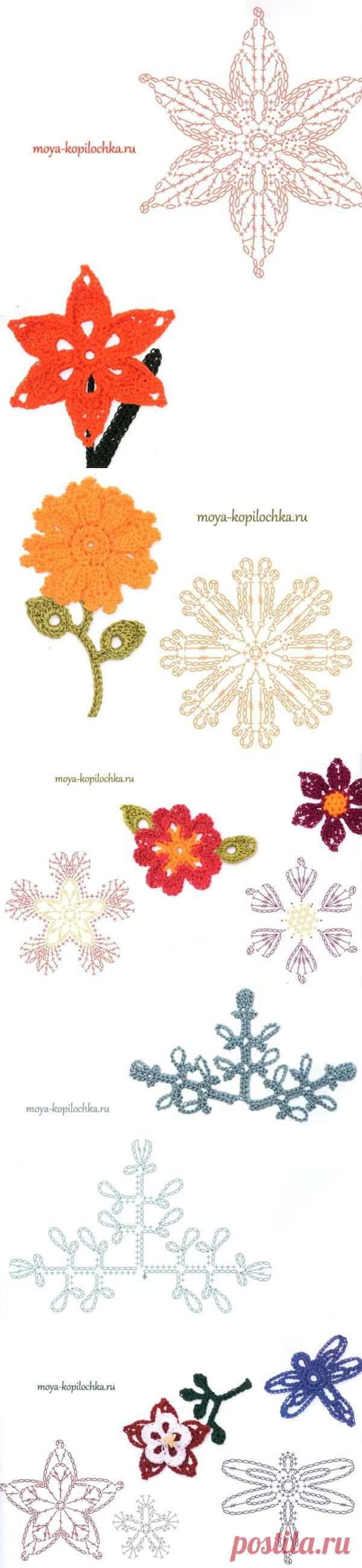 Вязаные . 100 цветочных мотивов для вязания крючком со схемами - Вязание - Моя копилочка