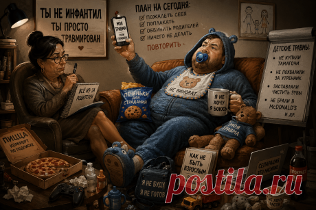 Травма по подписке
Так, стоп. Если человеку сорок лет, он третий год лежит в позе дохлого тюленя на мамином диване, жрет доставку в два ночи и рассказывает, что не может выйти на работу из-за того, что в шесть лет ему не купили тамагочи… это уже не травма. Это франшиза. С продлением сезона.