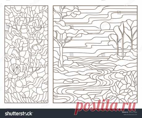 Стоковая векторная графика «Set Outline Illustrations Stained Glass Windows» (без лицензионных платежей), 1076515982: Shutterstock