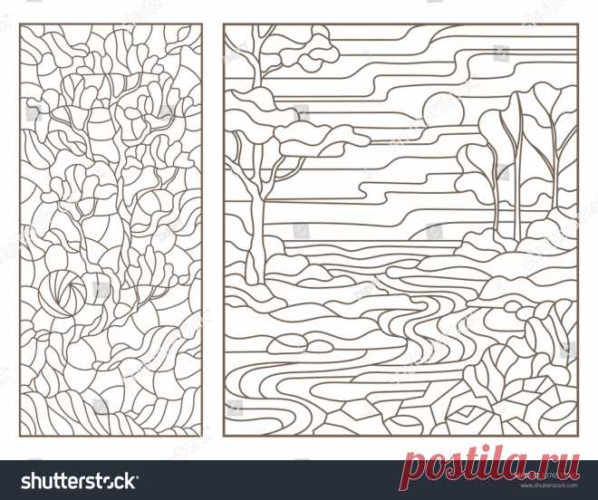 Стоковая векторная графика «Set Outline Illustrations Stained Glass Windows» (без лицензионных платежей), 1076515982: Shutterstock