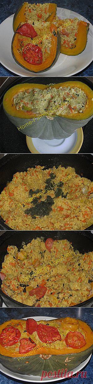 Кулинарные рецепты Тыква, фаршированная кашей - пошаговый фпторецепт - каша в тыкве