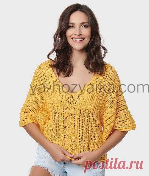 ​Жёлтая блуза спицами свободного силуэта