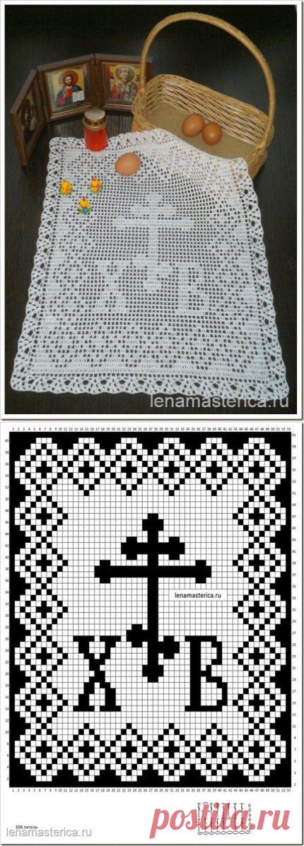Пасхальная салфетка крючком, в технике филейного вязания. Схема