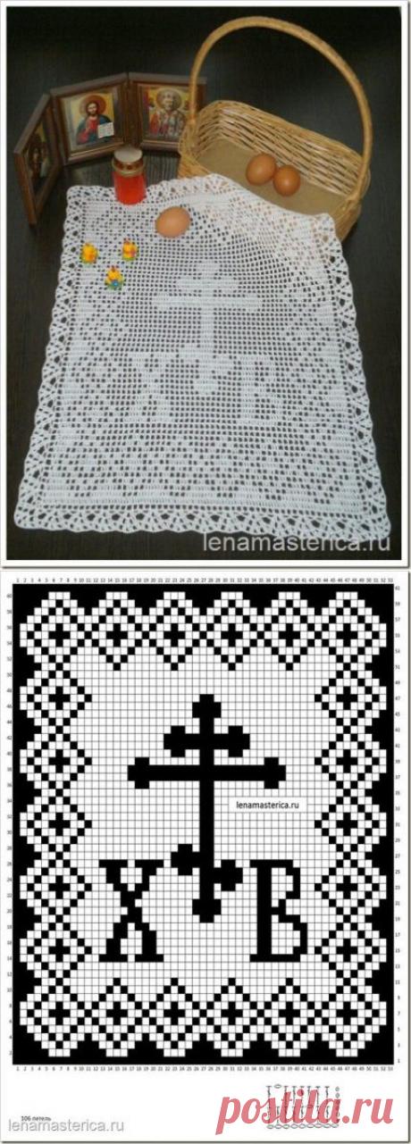 Пасхальная салфетка крючком, в технике филейного вязания. Схема